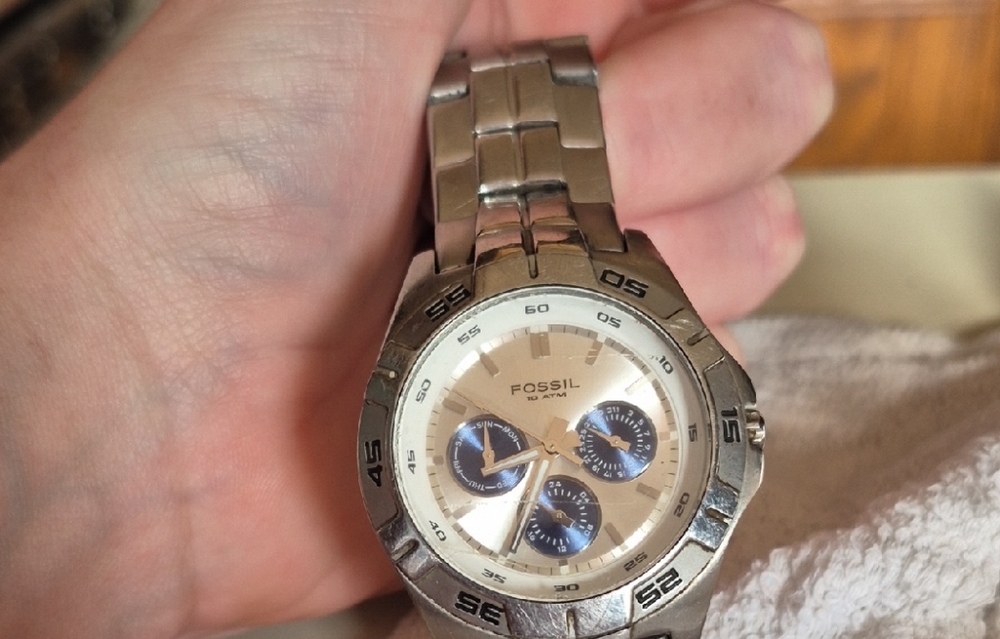 Fossil Stainless Steel Watch with Blue Dials